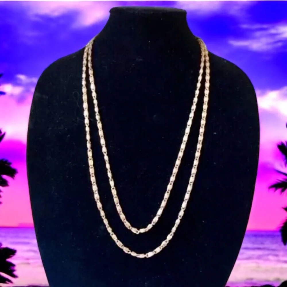 Monet Vintage Gold Tone Chain Necklace Paperclip Fancy Signed Extra Long